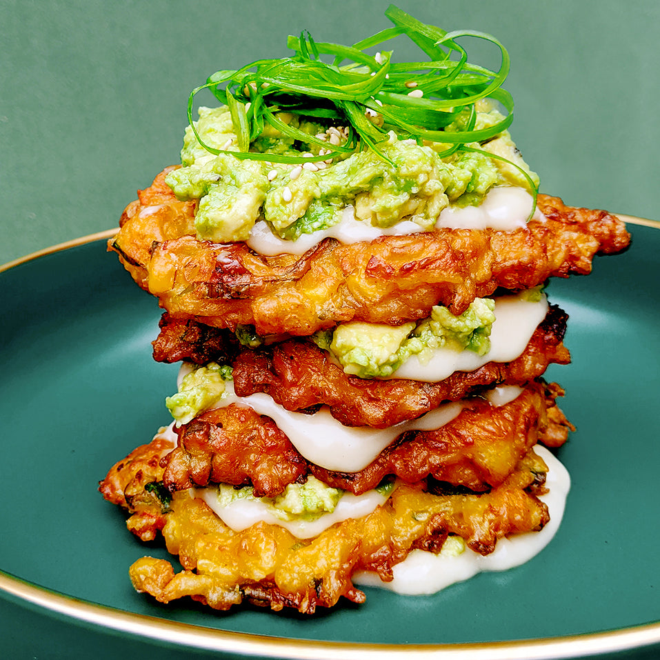 Dibble's Corn Fritters with Smashed Avo