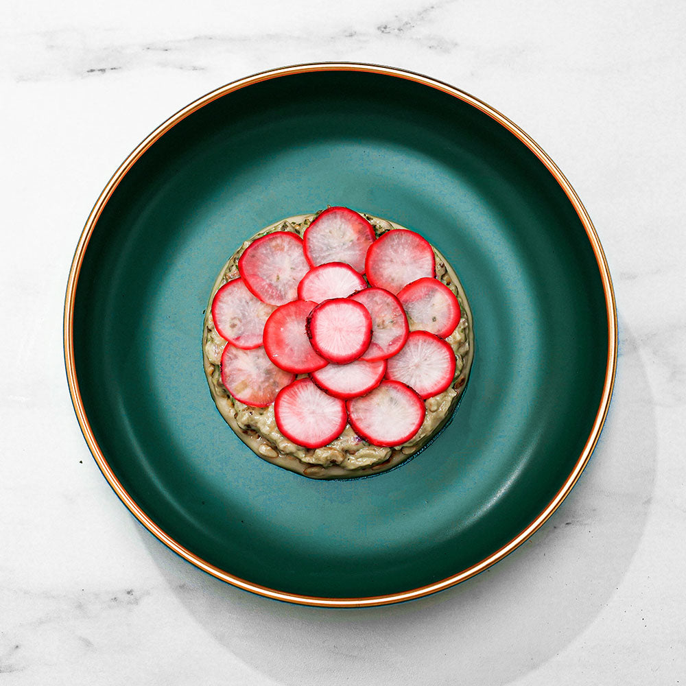 GARLICKY EGGPLANT DIP WITH PICKLED RADISHES