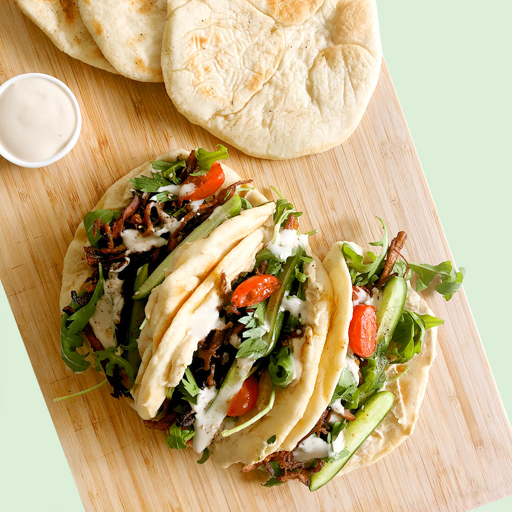 Pulled Mushroom Shawarmas with Dibble Garlic Aioli