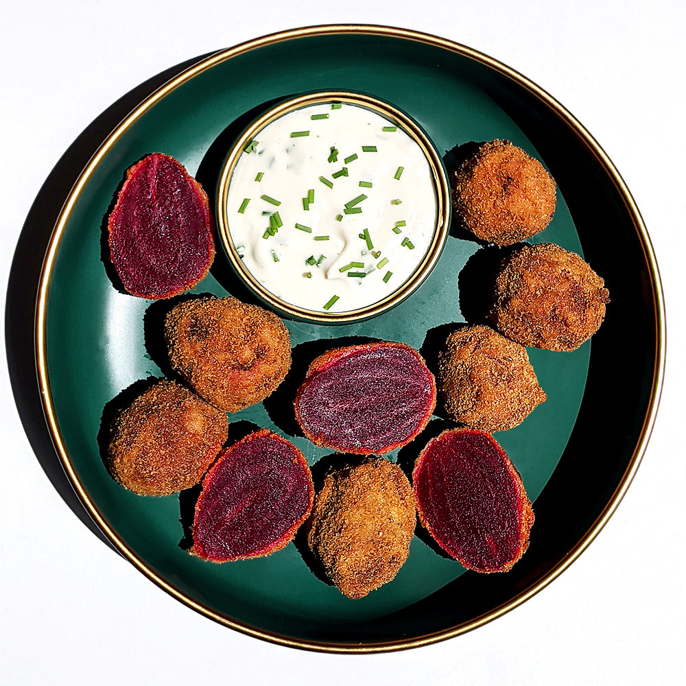 Food Dibble Deep-Fried Beets with Sour Cream and Chives Dip - Dibble Foods