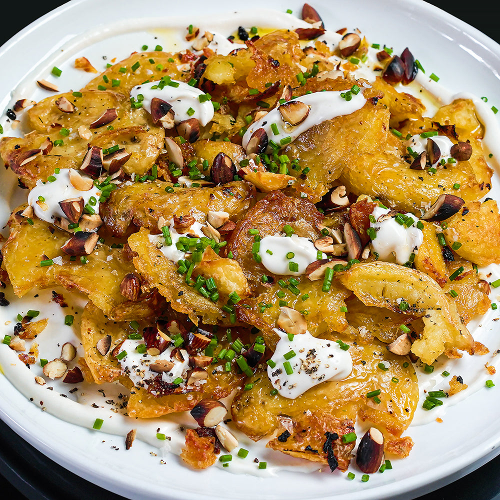 Crispy Smashed Potatoes With Dibble Sour Cream
