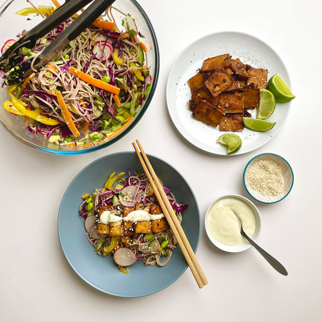 Soba Noodle Salad with Miso-Glazed Tofu and Wasabi Mayo
